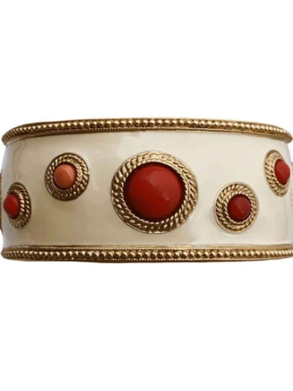 KENNETH JAY LANE Vintage Ivory and Coral Red Statement Bangle Bracelet
